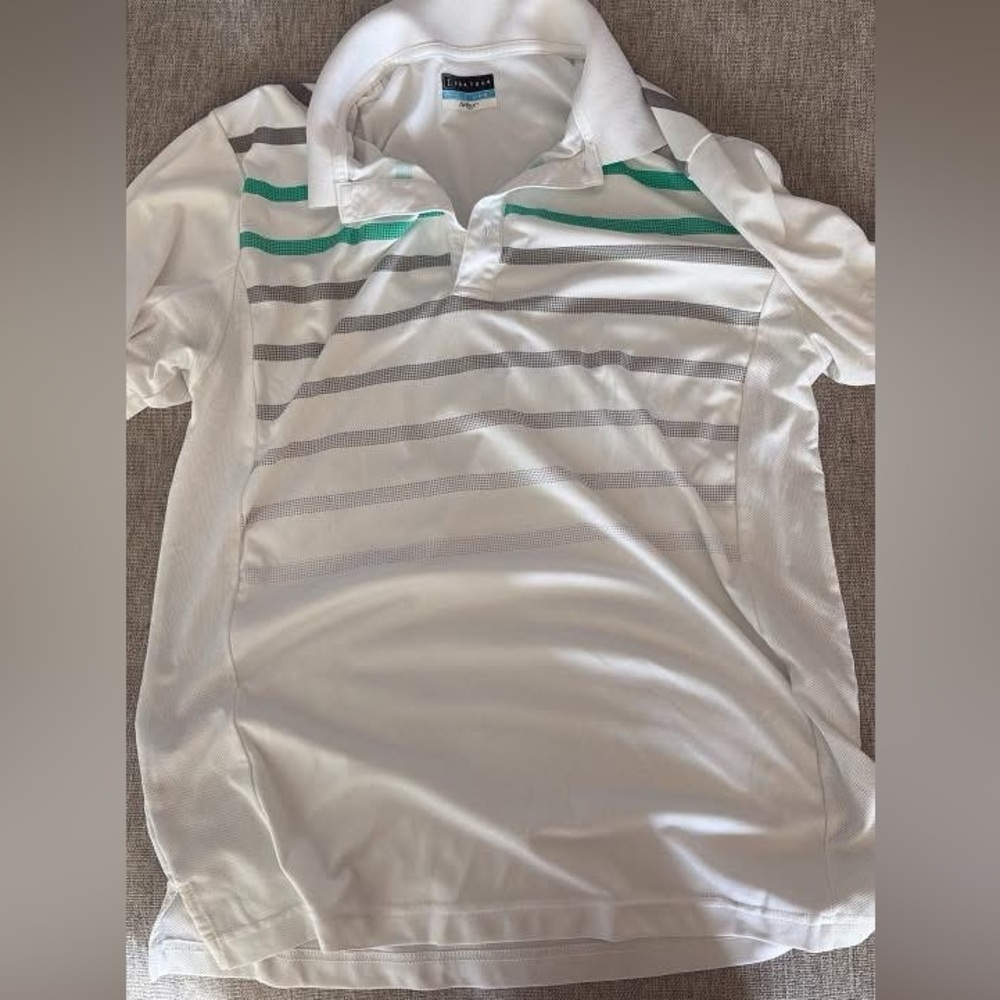 PGA Tour White and Gray Striped Polo Shirt